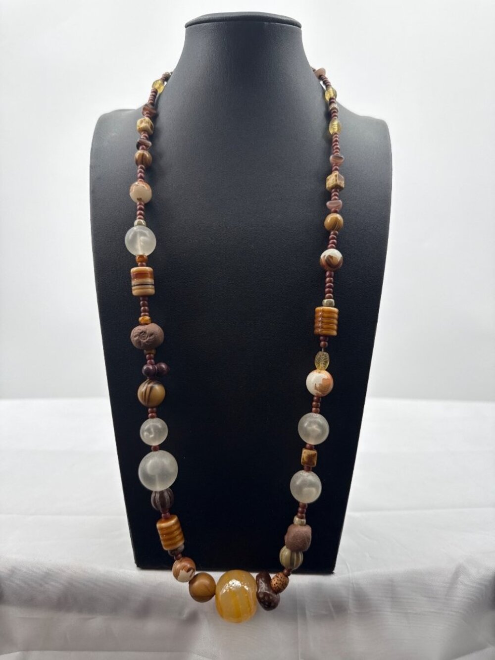 Vtg Teresa Goodall Signed Artisan Beaded Statement Necklace Boho Mixed Media Ear